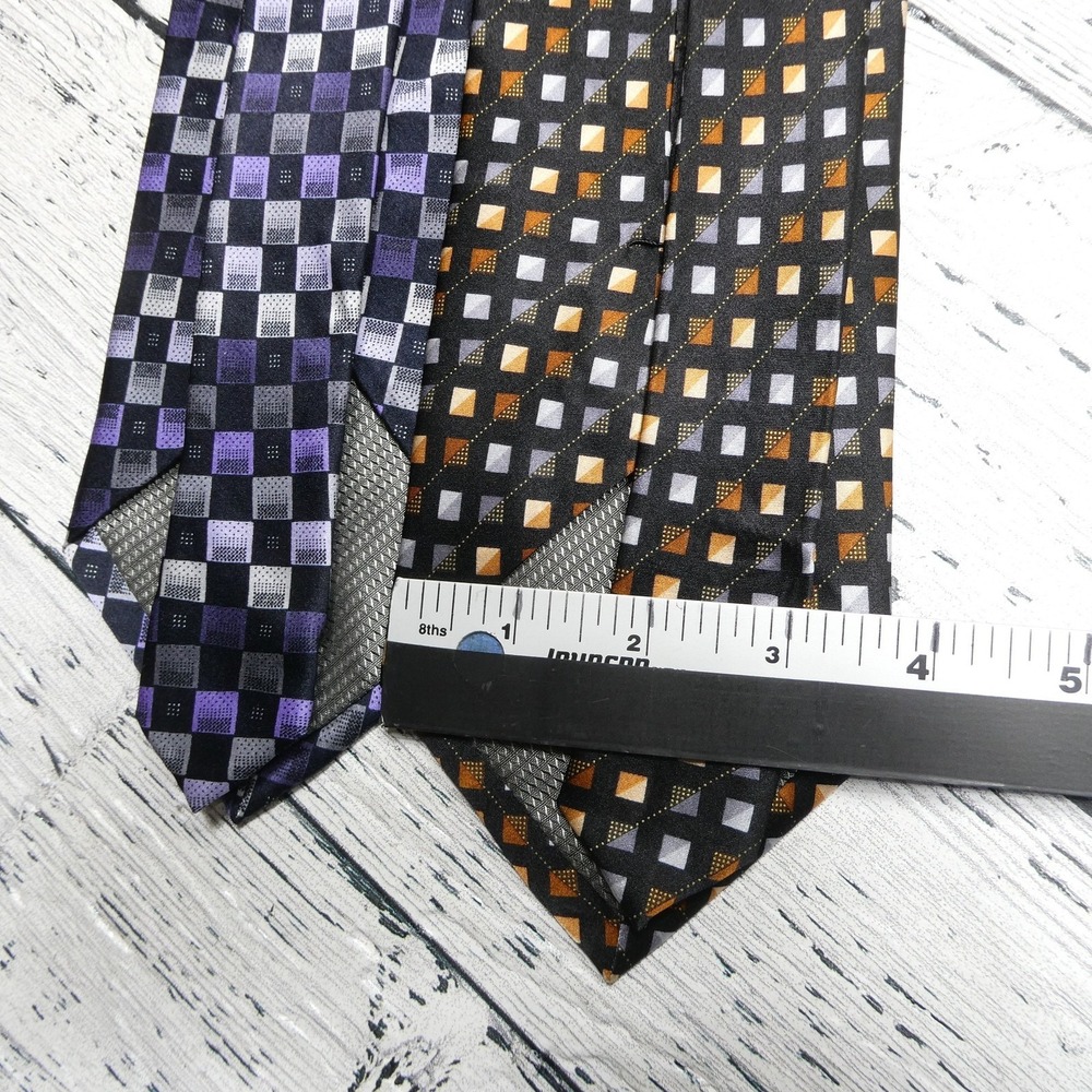 Harve Benard Tie Set Mens One Size Black Purple Geometric 100% Silk Lot Of 2 - Picture 9 of 9